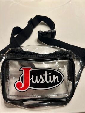 Justin Boots Clear Waist Bag with Black Trim and Red Logo Patch